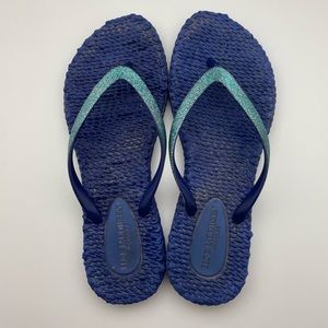 ILSE JACOBSON Flip Flop Blue Glitter Thong Size 8 Sandals Excellent as pictured